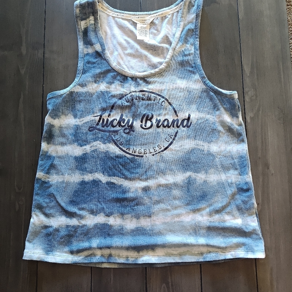 Lucky Brand Blue Tie Dye Scoop Neck Muscle Tank Blue & White Size Medium